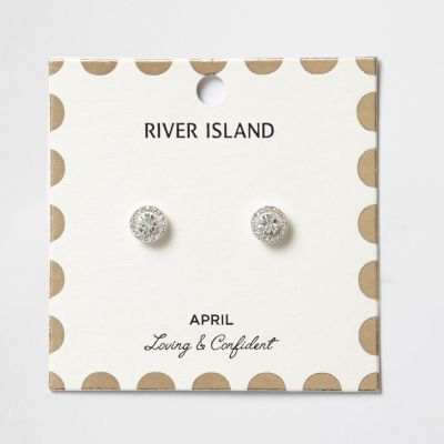 White April birthstone stud earrings
